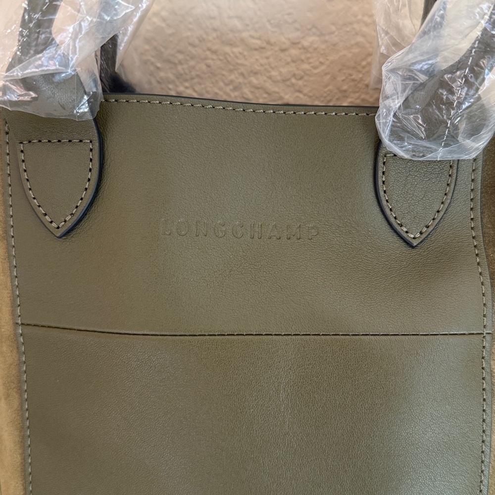Longchamp Khaki Green Cabas Small Velvet Top Handle Bag - Picture 8 of 13
